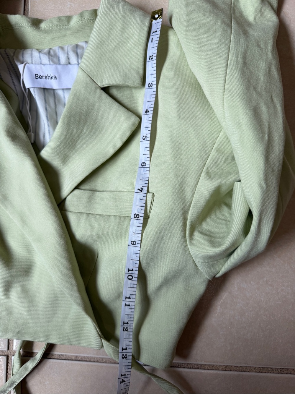 BERSHKA Sage green Crop Blazer With Back Detail Size S - Picture 13 of 15
